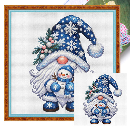 Schneemann-Wichtel – Vollständiges 11CT Stanzstich-Stickset 40x40 cm – Yishu