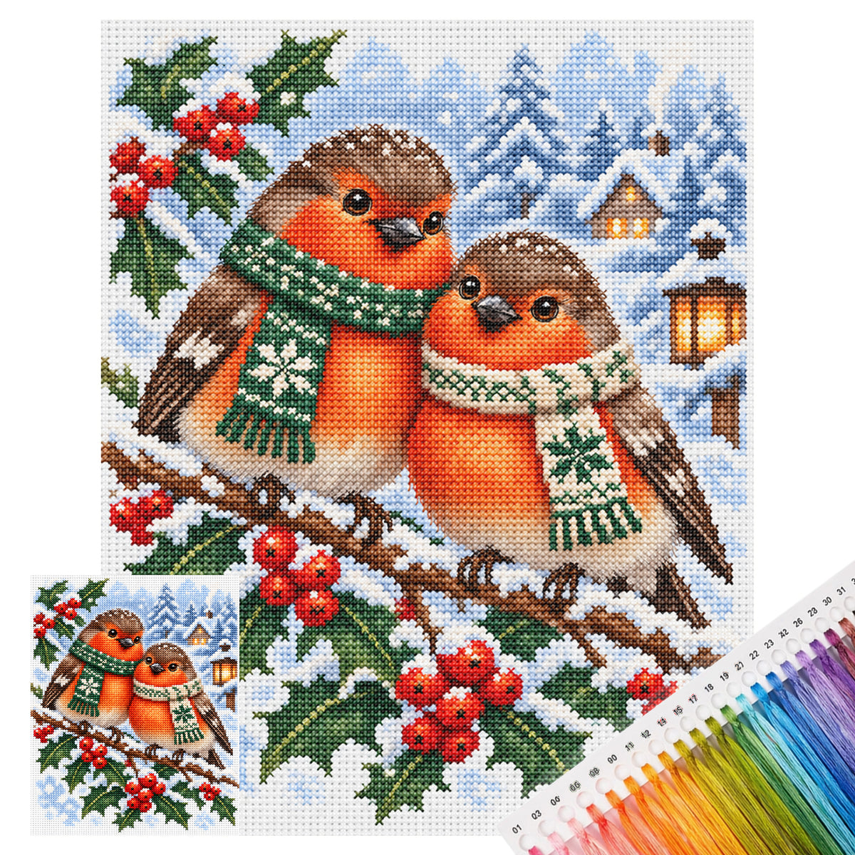 Rotkehlchen-Paar – Vollständiges 11CT Stempel-Kreuzstich-Set 40x50 cm – Yishu
