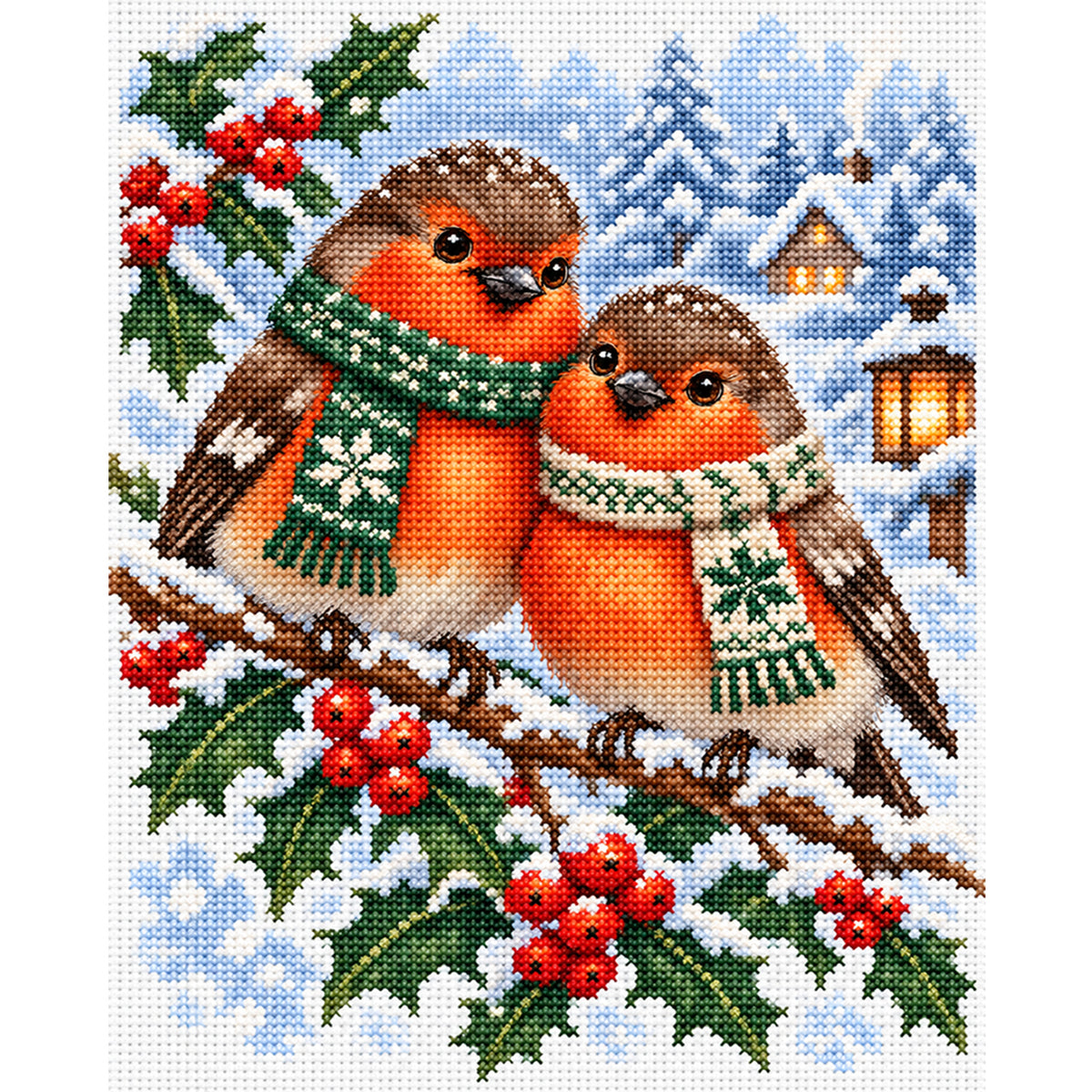 Rotkehlchen-Paar – Vollständiges 11CT Stempel-Kreuzstich-Set 40x50 cm – Yishu