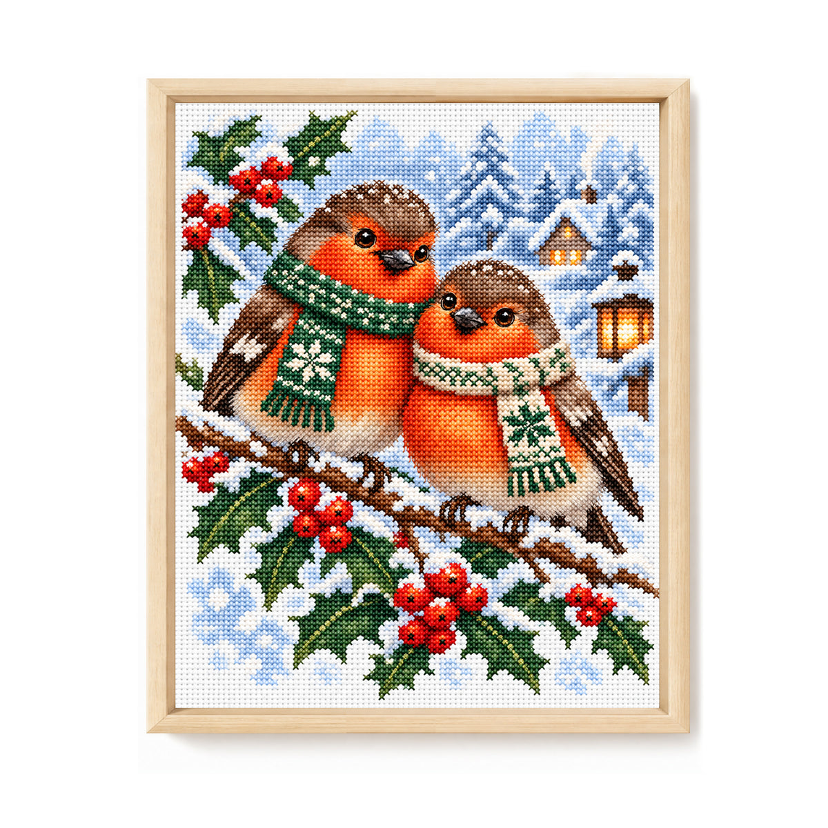 Rotkehlchen-Paar – Vollständiges 11CT Stempel-Kreuzstich-Set 40x50 cm – Yishu
