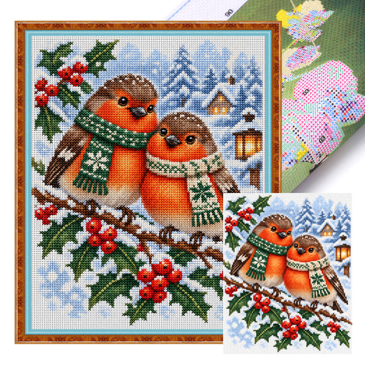 Rotkehlchen-Paar – Vollständiges 11CT Stempel-Kreuzstich-Set 40x50 cm – Yishu