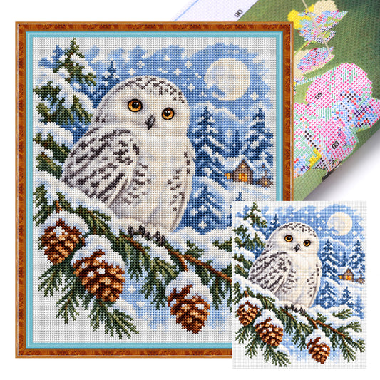 Schnee-Eule - Vollständiges 11CT Stempel-Kreuzstichset 40x50CM - Yishu