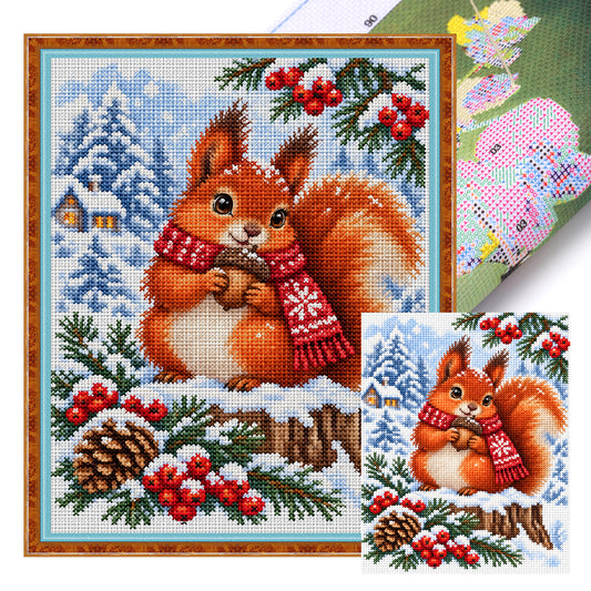 Eichhörnchen mit Eichel – Vollständiges 11CT Stempel-Kreuzstich-Set 40x50 cm – Yishu