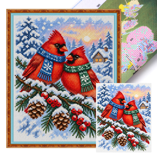 Kardinalvögel - Vollständiges 11CT gestempeltes Kreuzstich-Set 40x50CM - Yishu