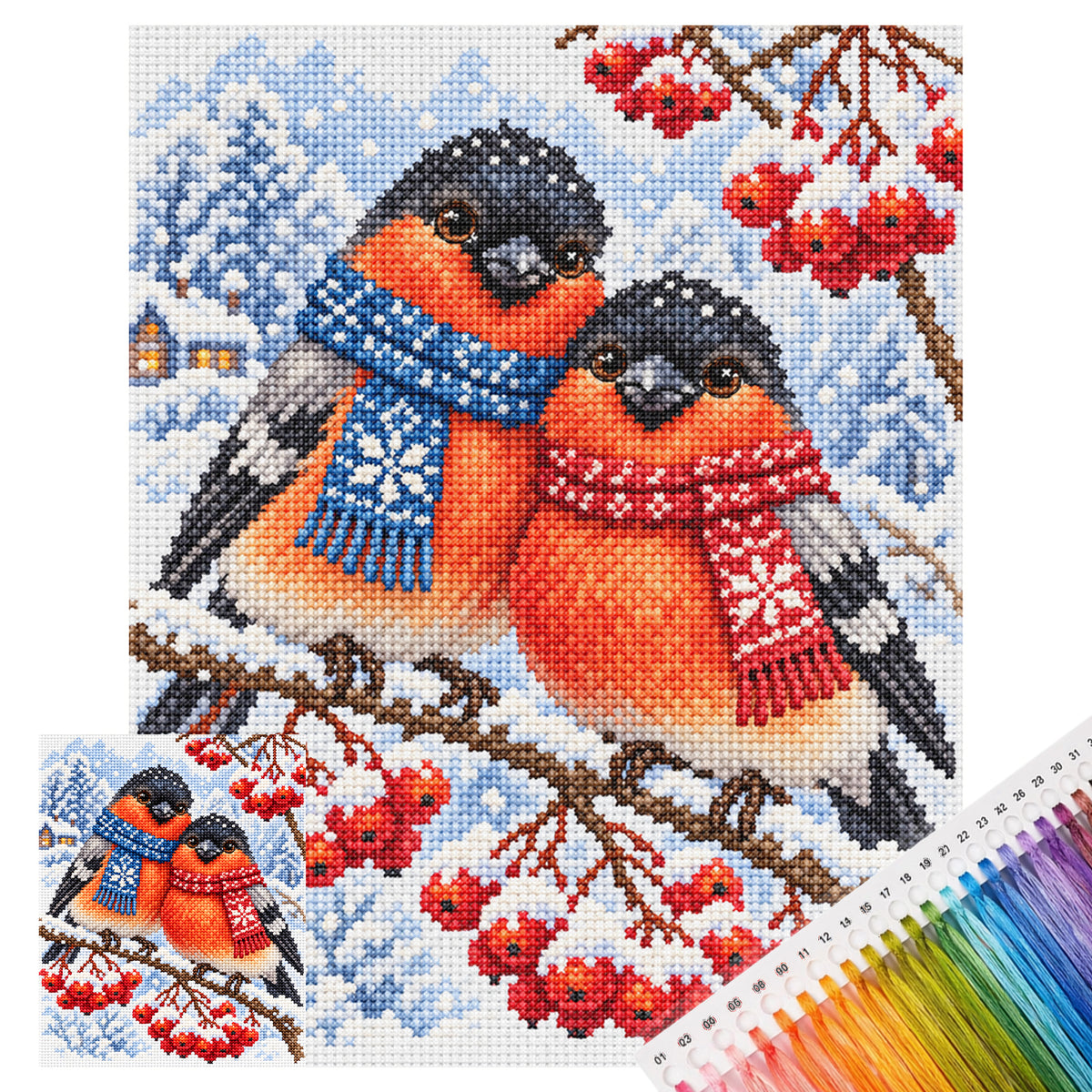 Bullfinch Duo - Full 11CT Stamped Cross Stitch 40x50CM - Yishu