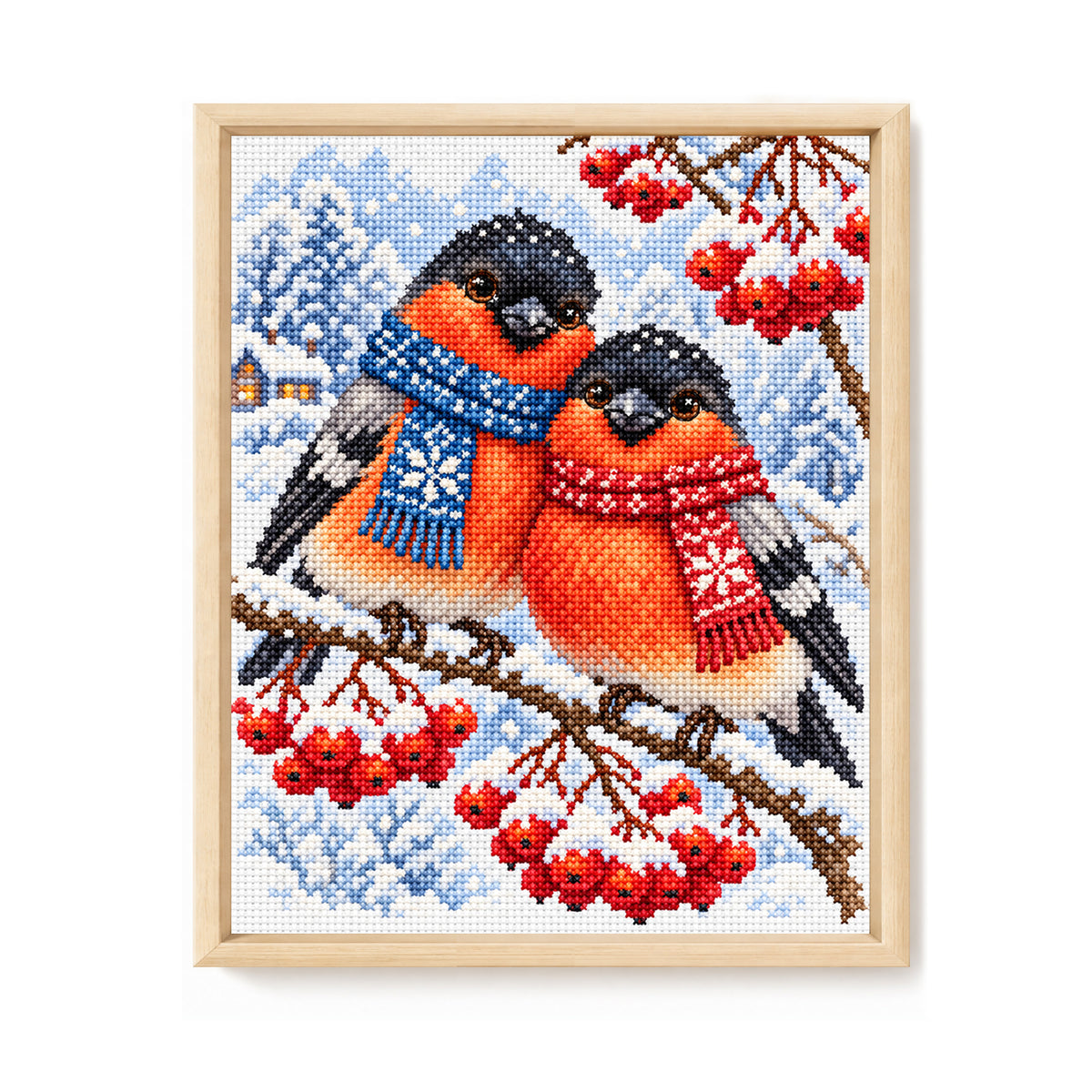 Bullfinch Duo - Full 11CT Stamped Cross Stitch 40x50CM - Yishu