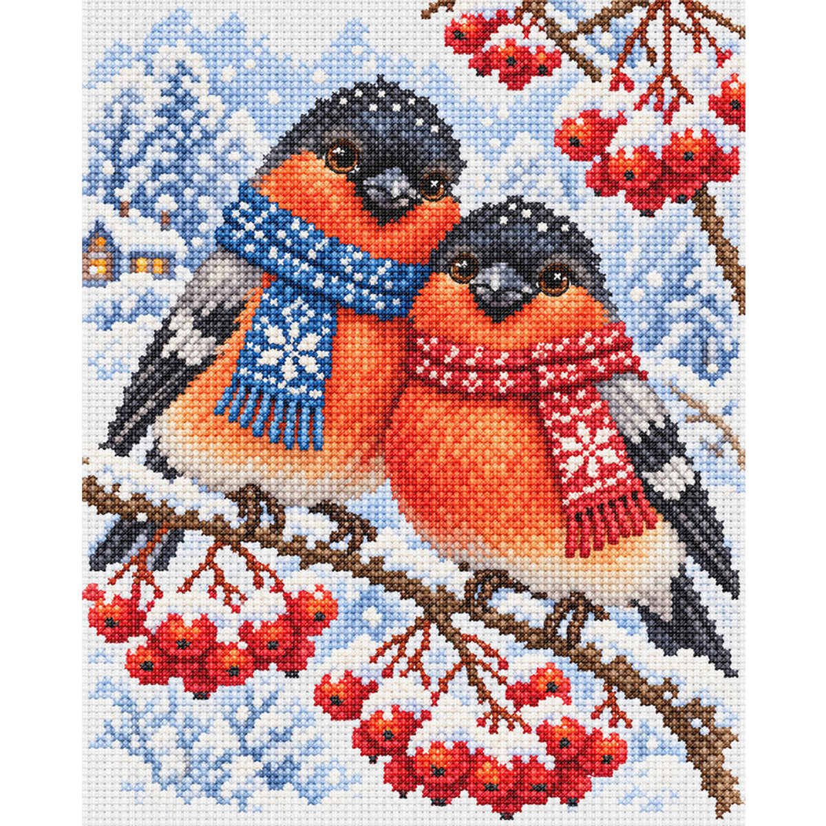 Bullfinch Duo - Full 11CT Stamped Cross Stitch 40x50CM - Yishu