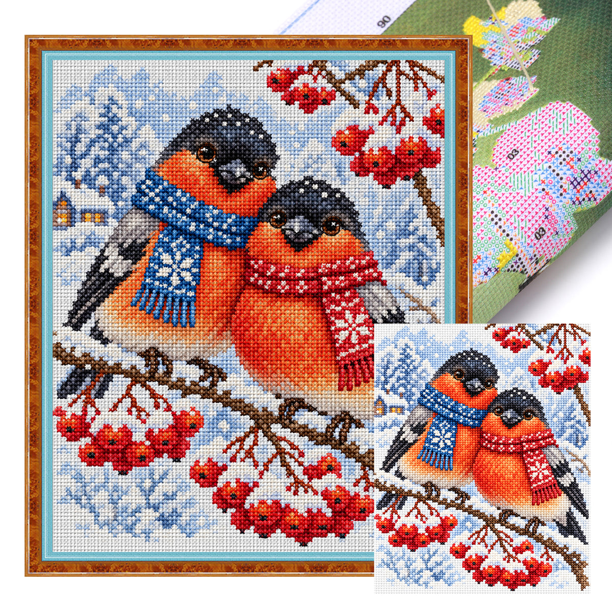 Bullfinch Duo - Full 11CT Stamped Cross Stitch 40x50CM - Yishu