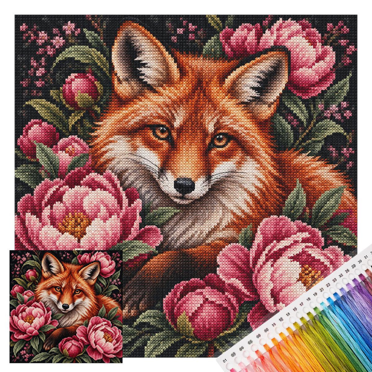 Pfingstrose - Vollständiges 11CT Stempel-Kreuzstich-Set 45x45CM - Yishu