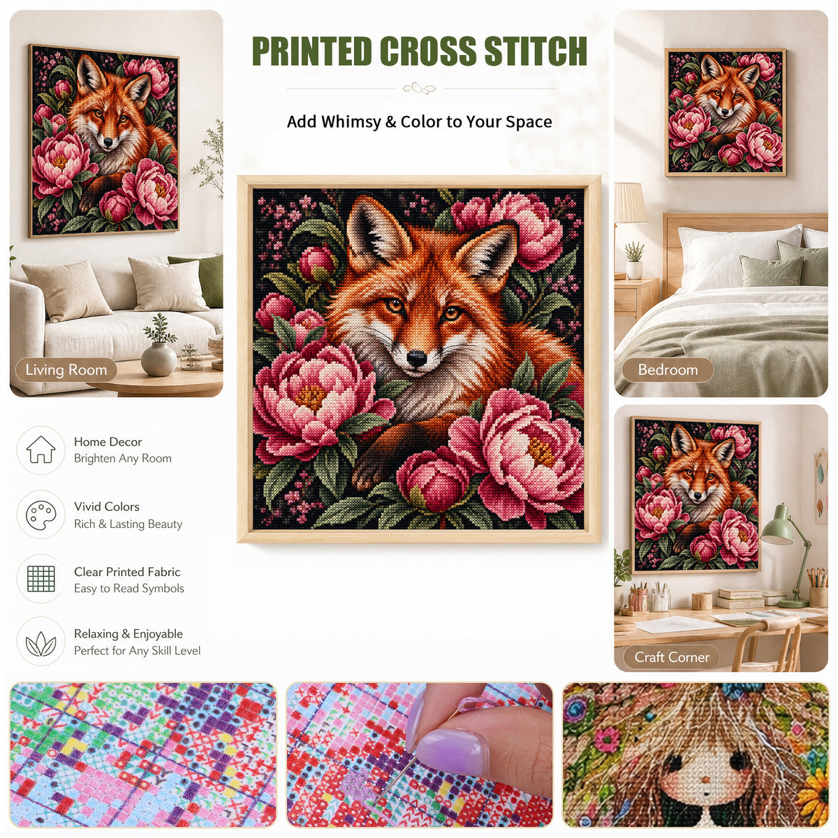 Pfingstrose - Vollständiges 11CT Stempel-Kreuzstich-Set 45x45CM - Yishu