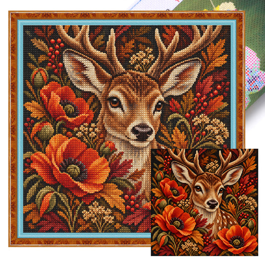 Mohnblumen-Reh – Vollständiges 11CT Stempel-Kreuzstich-Set 45x45CM – Yishu