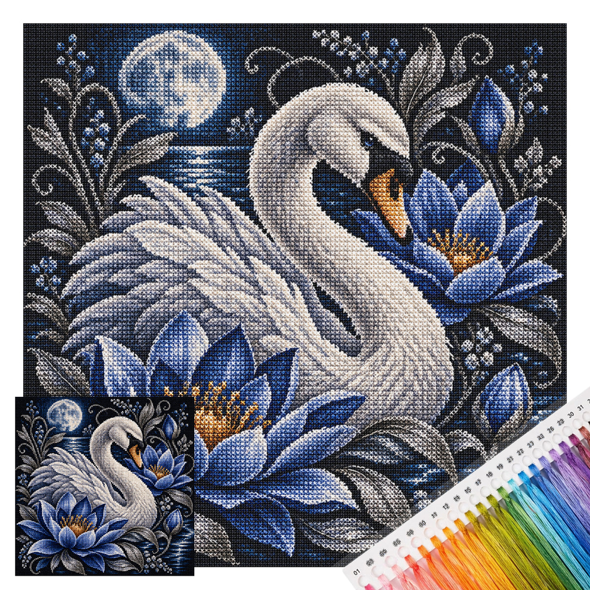 Mondschwan – Vollständiges 11CT Stempel-Kreuzstichset 45x45 cm – Yishu
