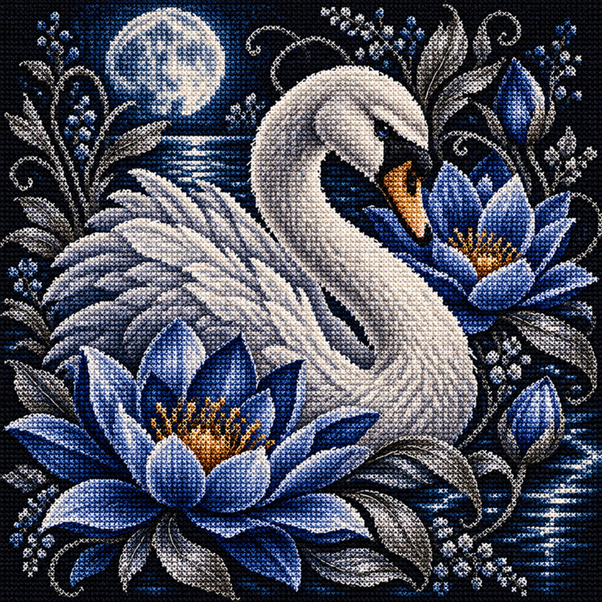 Mondschwan – Vollständiges 11CT Stempel-Kreuzstichset 45x45 cm – Yishu
