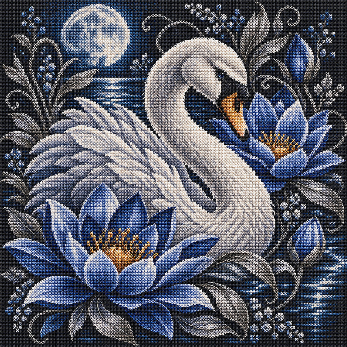 Mondschwan – Vollständiges 11CT Stempel-Kreuzstichset 45x45 cm – Yishu