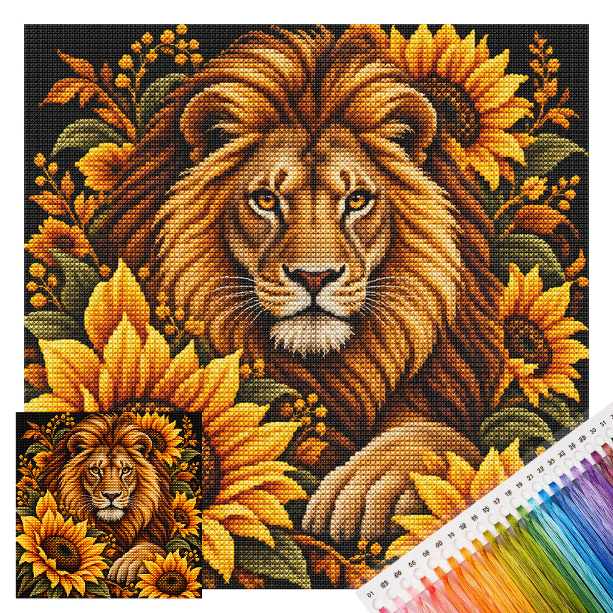 Sun Lion - Full 11CT Stamped Cross Stitch 45x45CM - Yishu