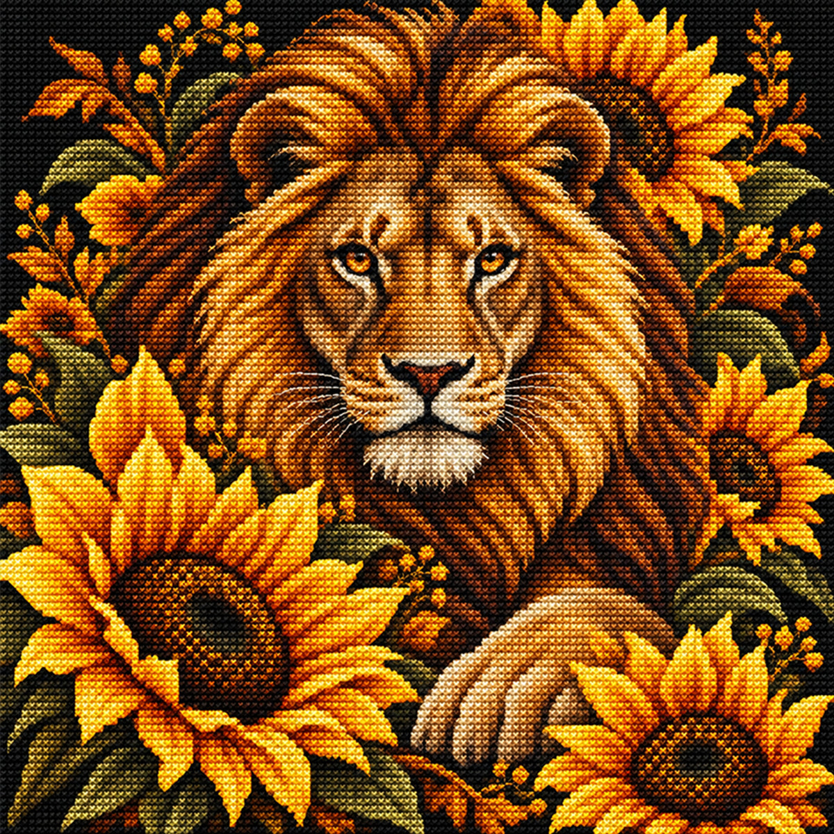 Sun Lion - Full 11CT Stamped Cross Stitch 45x45CM - Yishu