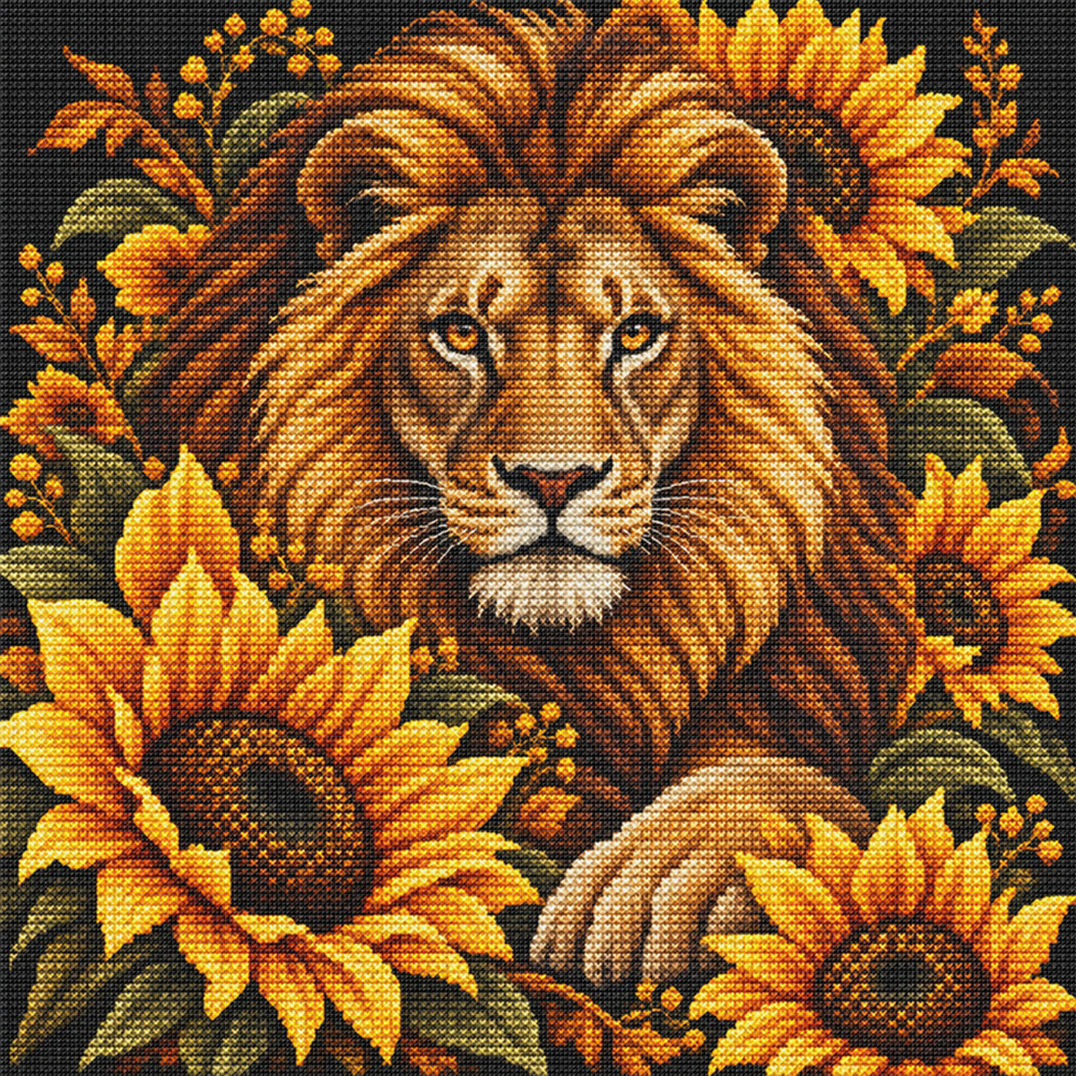 Sun Lion - Full 11CT Stamped Cross Stitch 45x45CM - Yishu