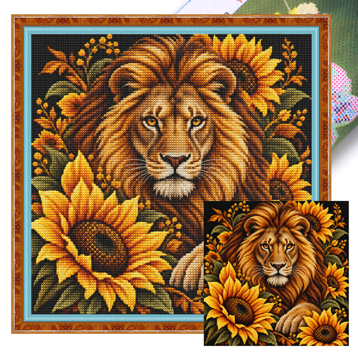 Sun Lion - Full 11CT Stamped Cross Stitch 45x45CM - Yishu