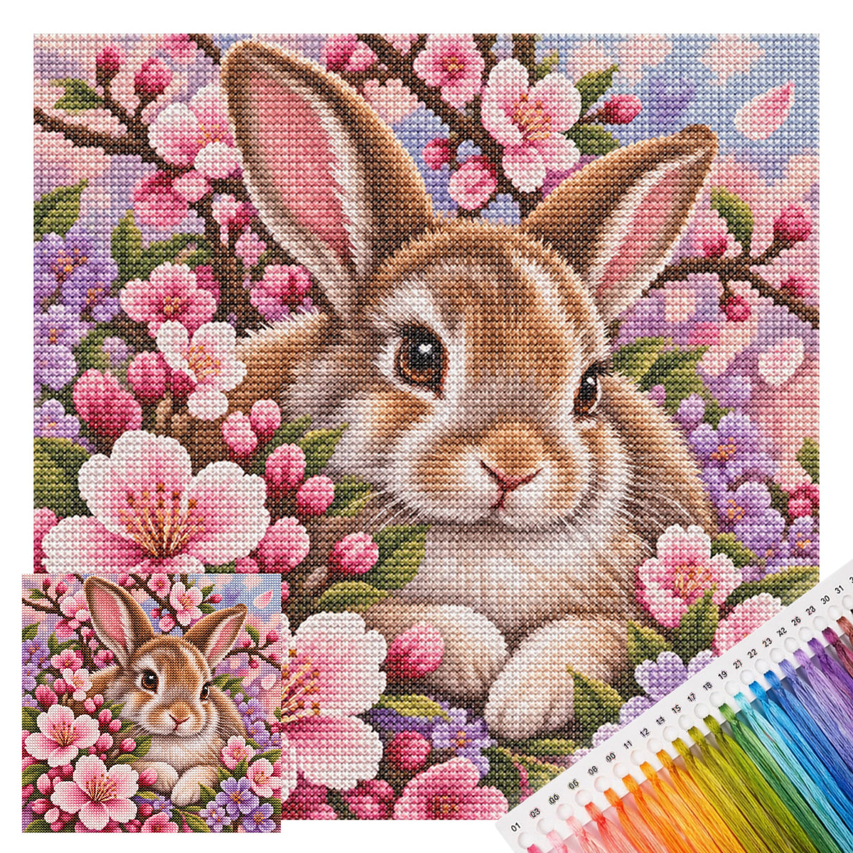Blossom Rabbit - Full 11CT Stamped Cross Stitch 45x45CM - Yishu