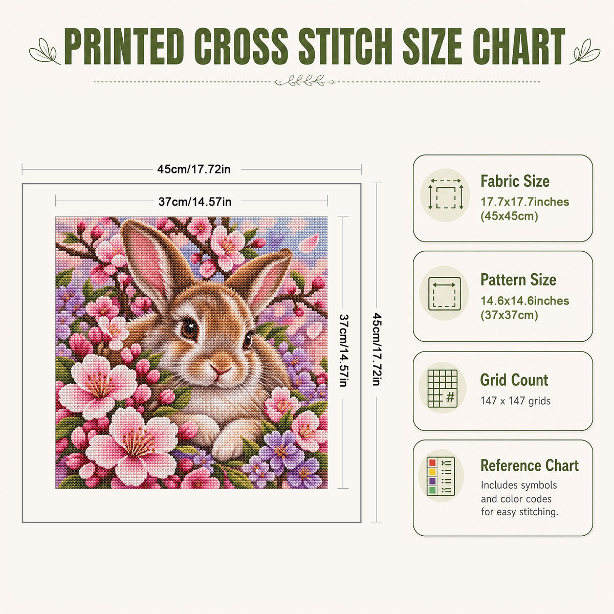 Blossom Rabbit - Full 11CT Stamped Cross Stitch 45x45CM - Yishu
