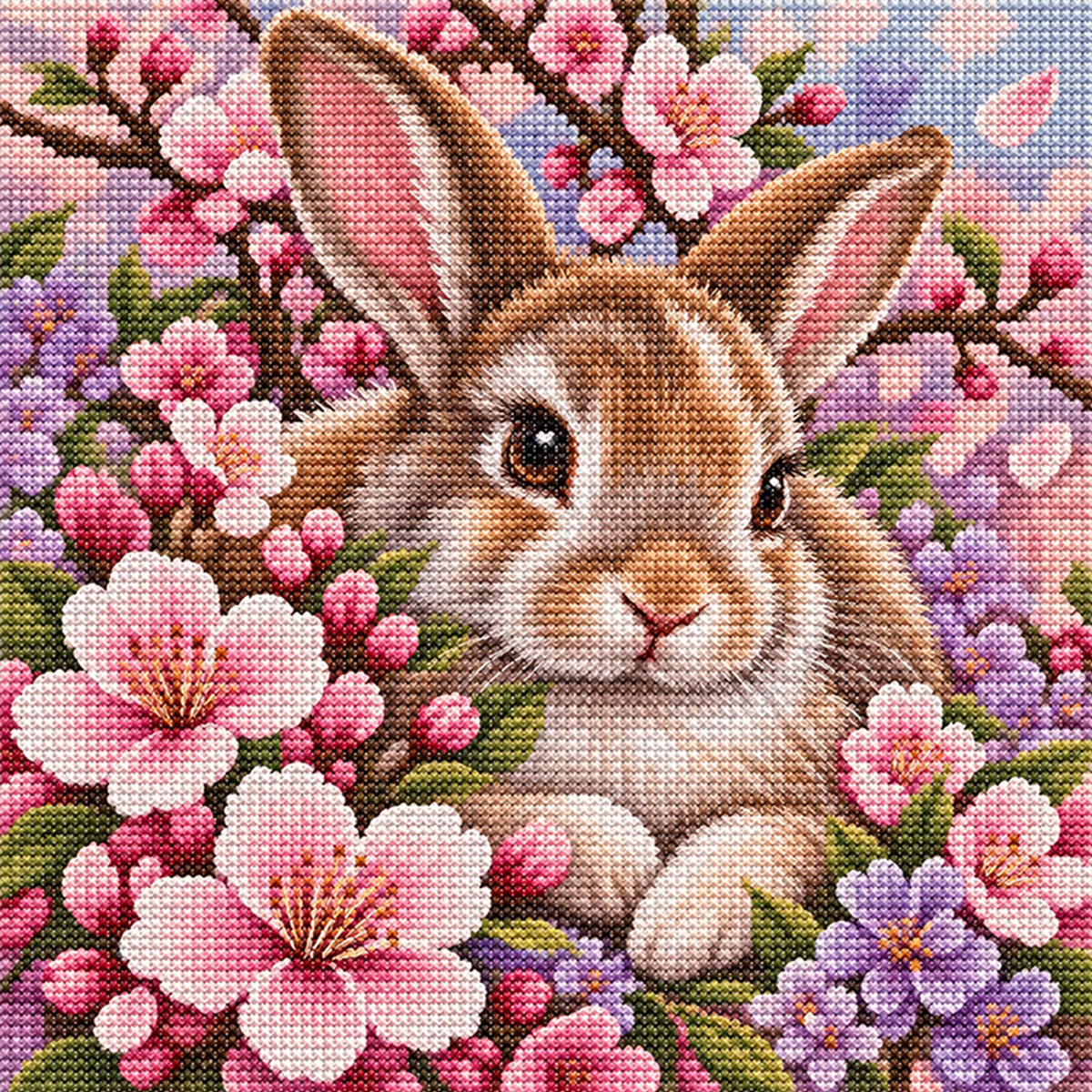 Blossom Rabbit - Full 11CT Stamped Cross Stitch 45x45CM - Yishu