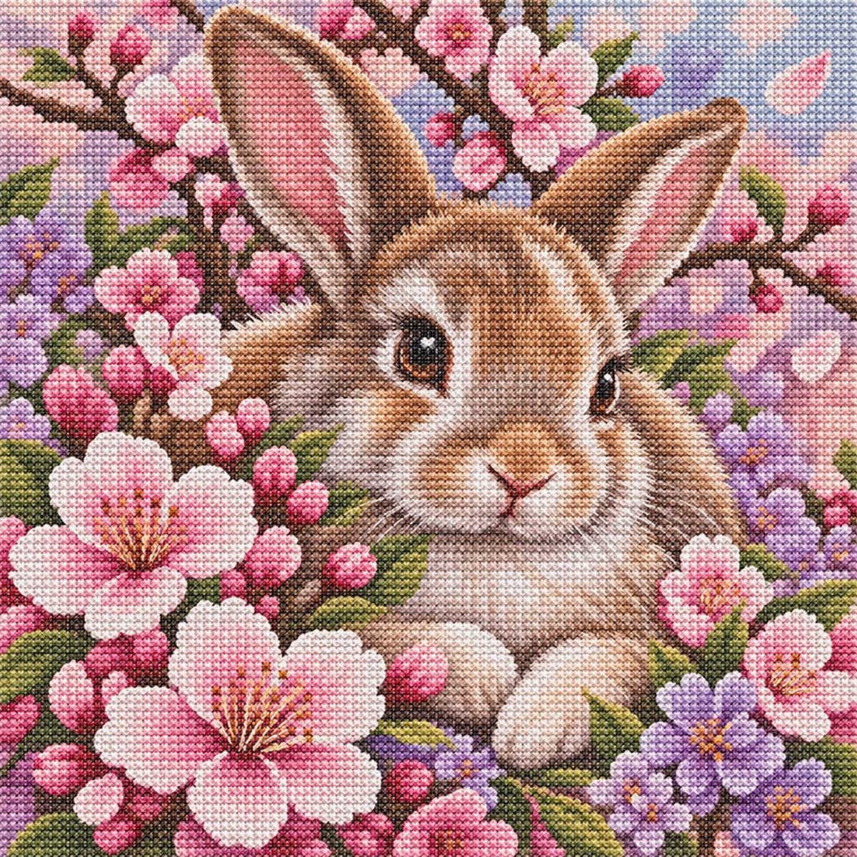 Blossom Rabbit - Full 11CT Stamped Cross Stitch 45x45CM - Yishu
