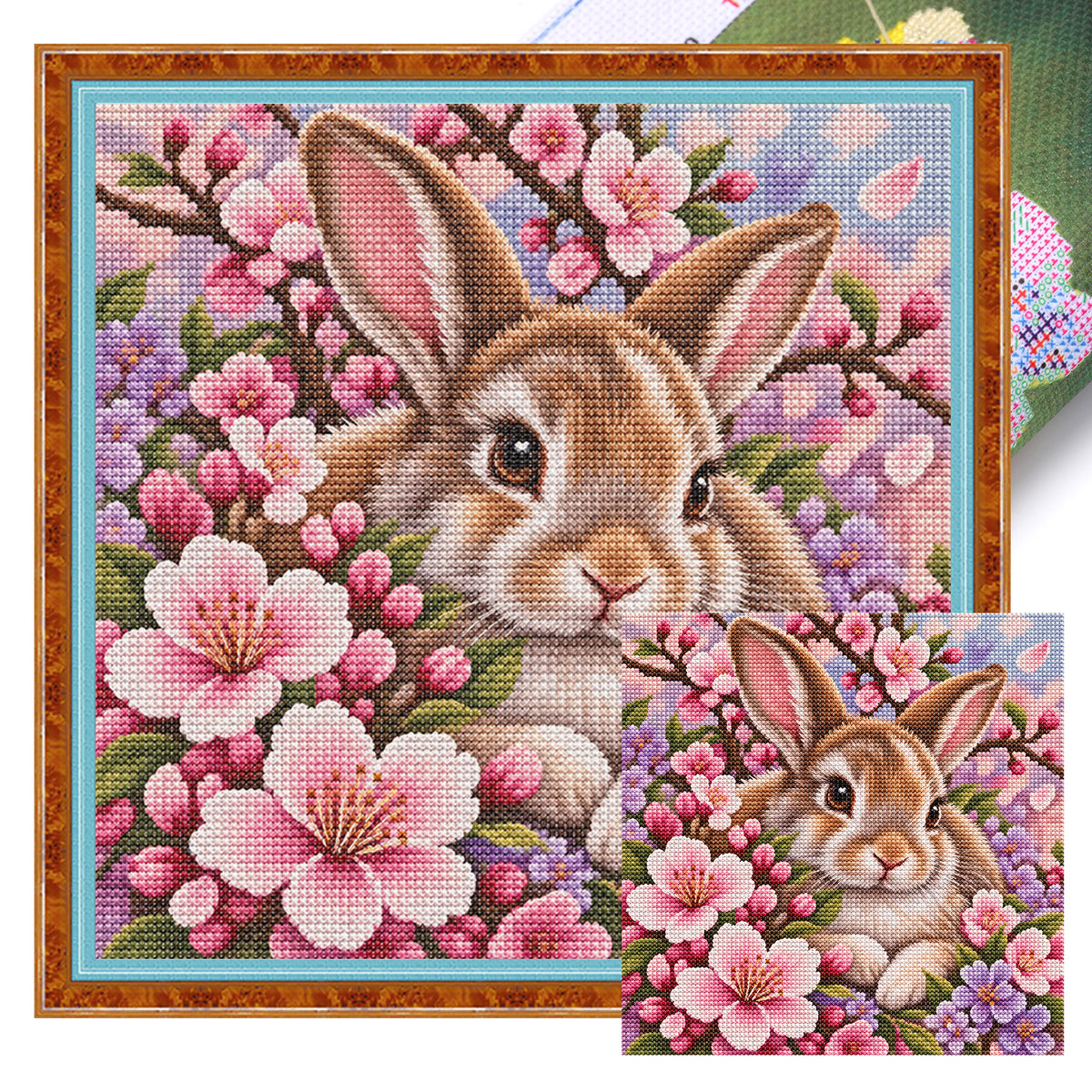 Blossom Rabbit - Full 11CT Stamped Cross Stitch 45x45CM - Yishu