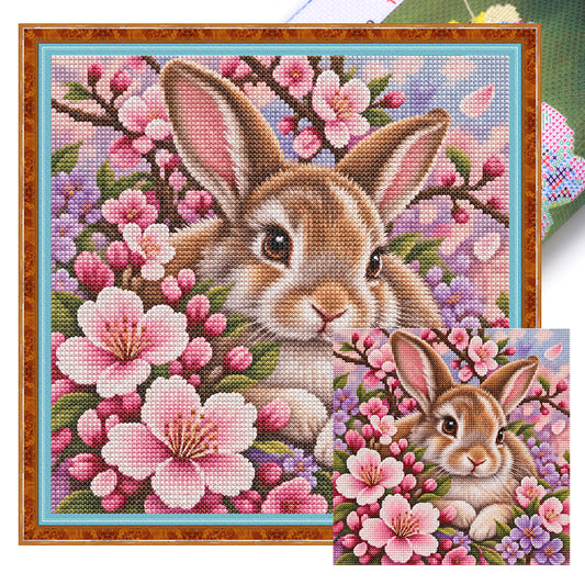 Blüten-Hase - Vollständiges 11CT Stempel-Kreuzstich-Set 45x45CM - Yishu