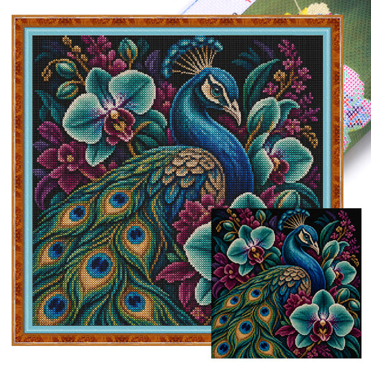 Orchideen-Pfau – Vollständiges 11CT Stempel-Kreuzstich-Set 45x45CM – Yishu