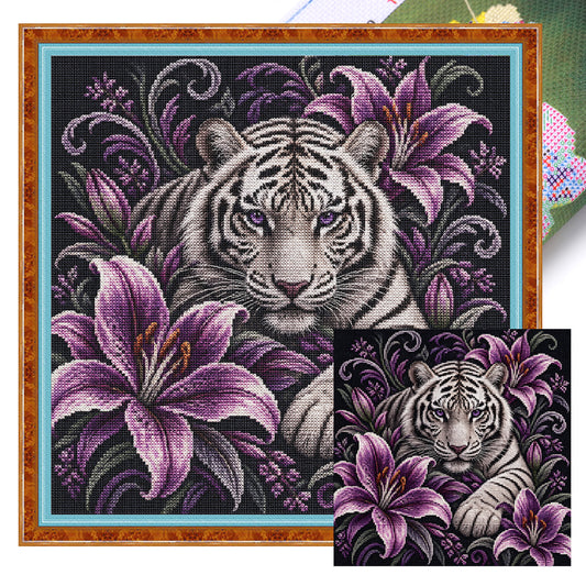 Lily Tiger – Vollständiges 11CT-Stempel-Kreuzstichset 45x45 cm – Yishu