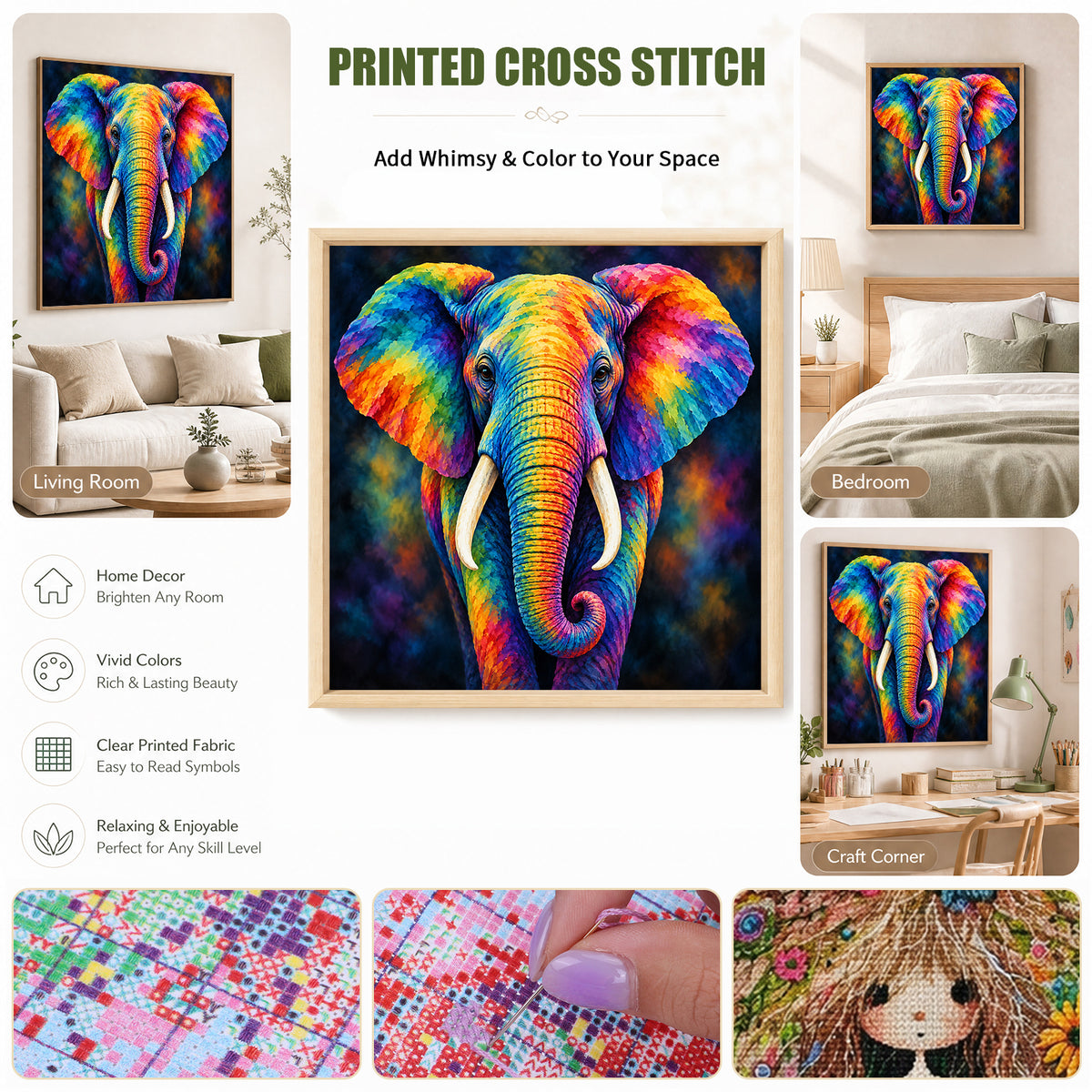 Elephant - Full 14CT Stamped Cross Stitch 30x30CM - Huacan