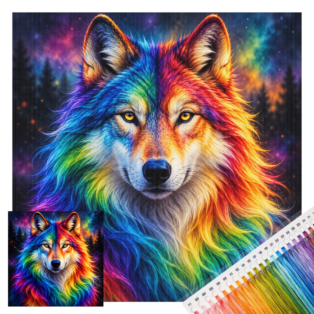Galaxy Wolf - Full 14CT Stamped Cross Stitch 30x30CM - Huacan