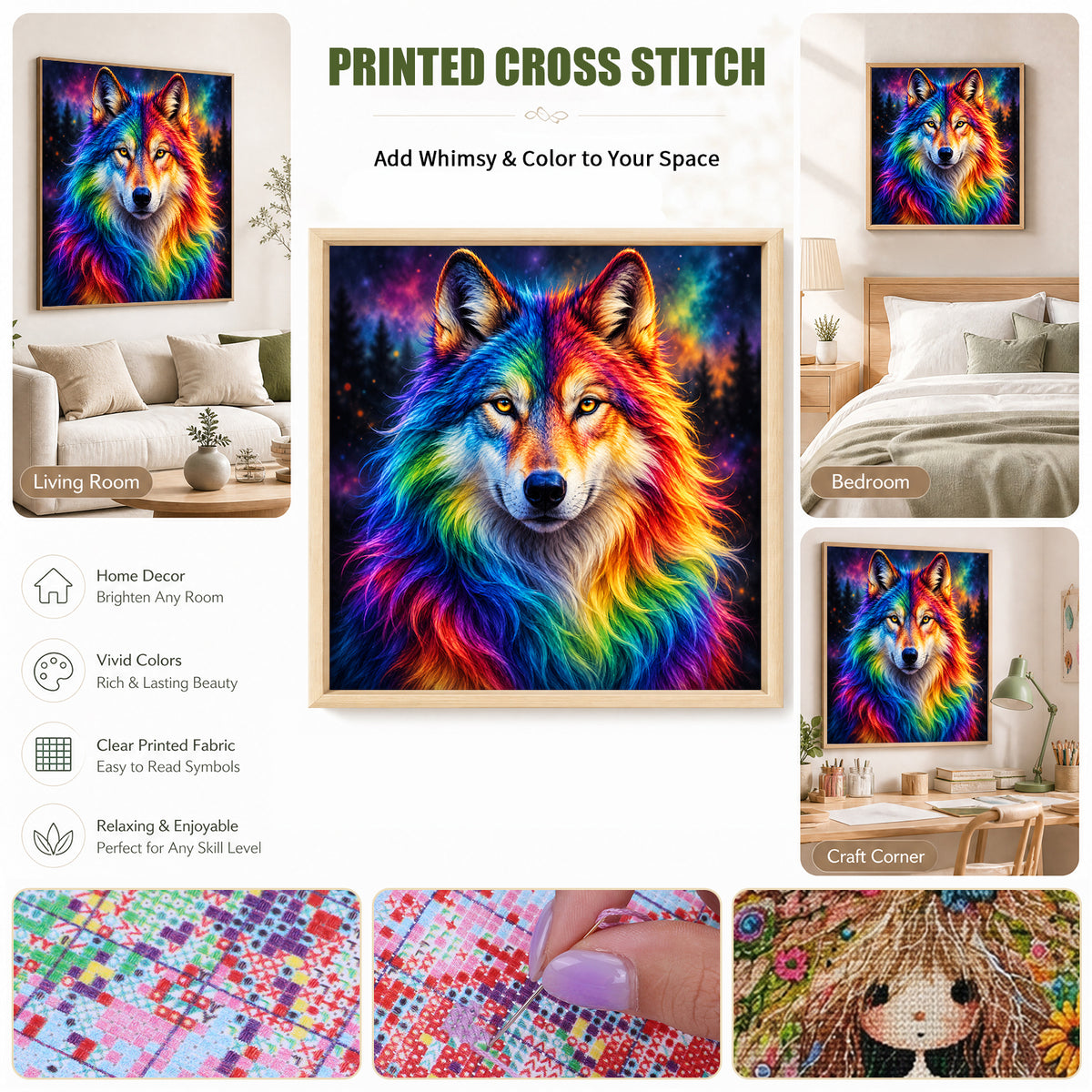Galaxy Wolf - Full 14CT Stamped Cross Stitch 30x30CM - Huacan