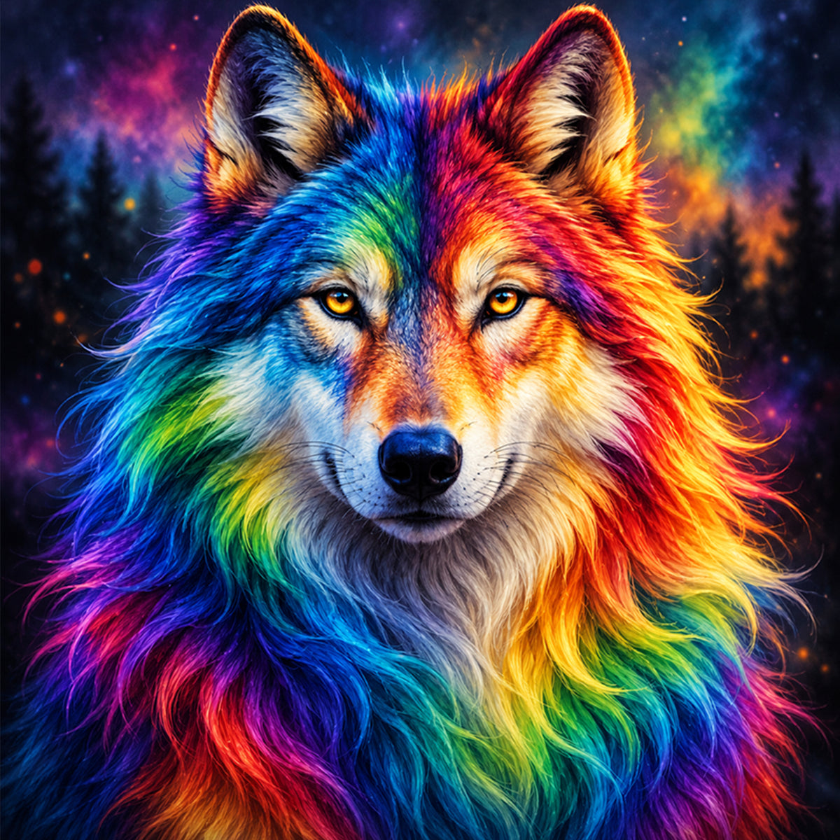 Galaxy Wolf - Full 14CT Stamped Cross Stitch 30x30CM - Huacan
