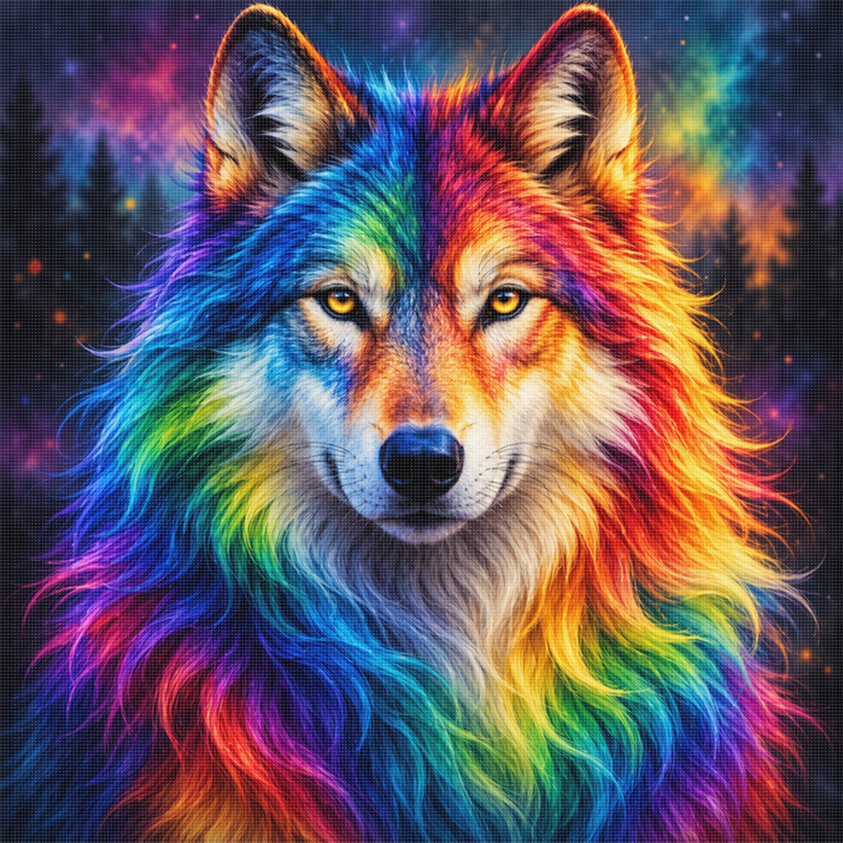 Galaxy Wolf - Full 14CT Stamped Cross Stitch 30x30CM - Huacan