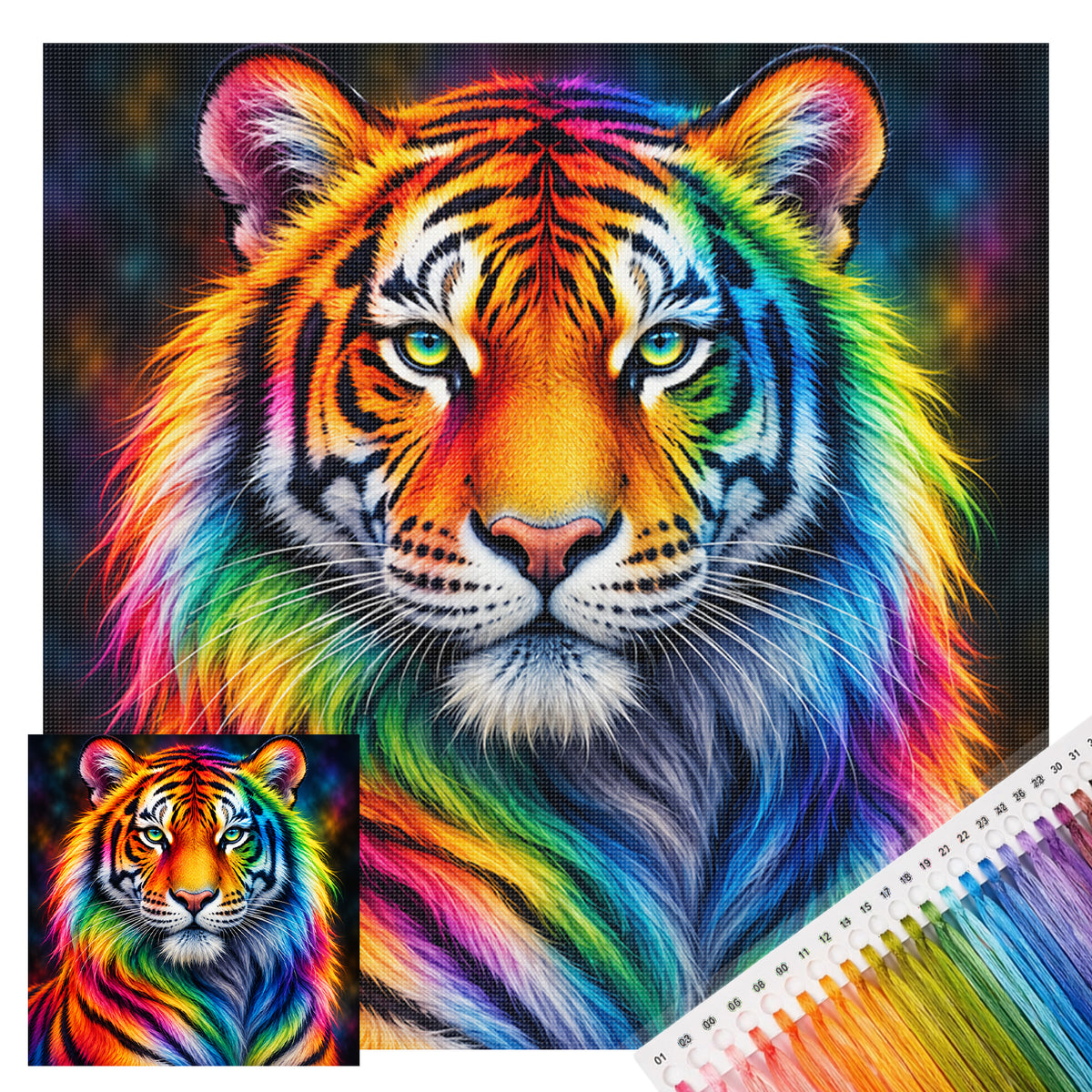 Color Tiger - Full 14CT Stamped Cross Stitch 30x30CM - Huacan