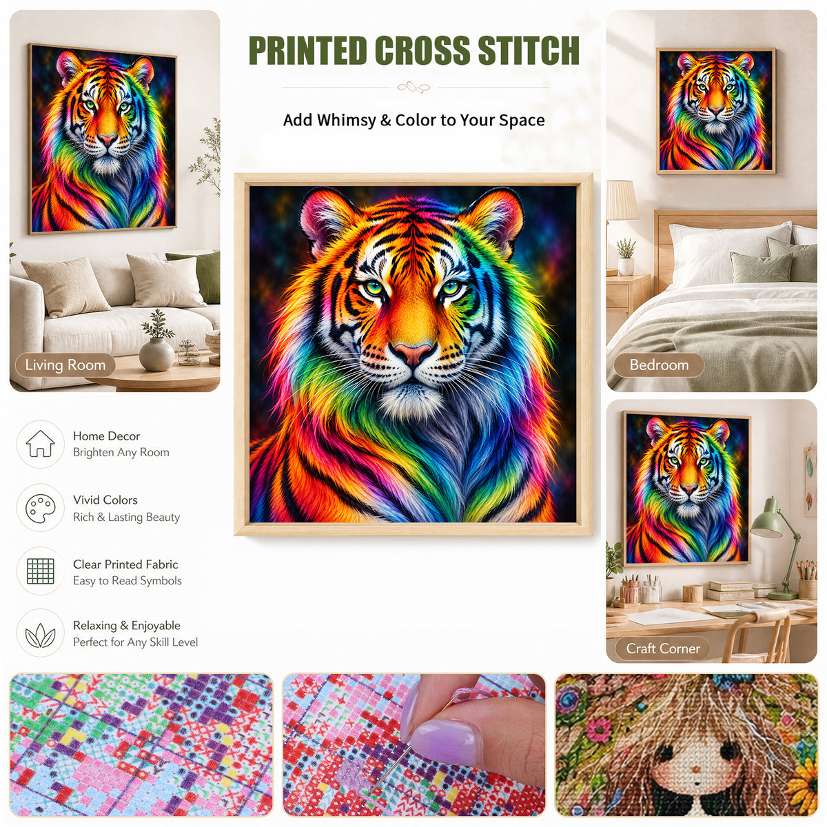 Color Tiger - Full 14CT Stamped Cross Stitch 30x30CM - Huacan