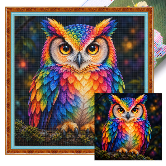 Regenbogeneule - Vollständiges 14CT gestempeltes Kreuzstich-Set 30x30CM - Huacan