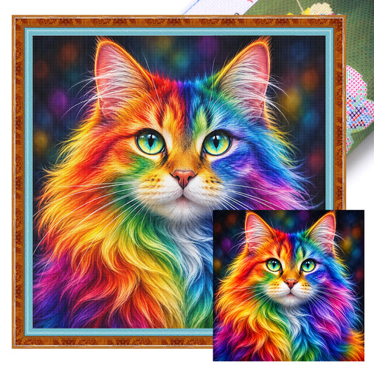 Prism Cat - Vollständiges 14CT gestempeltes Kreuzstich-Set 30x30CM - Huacan