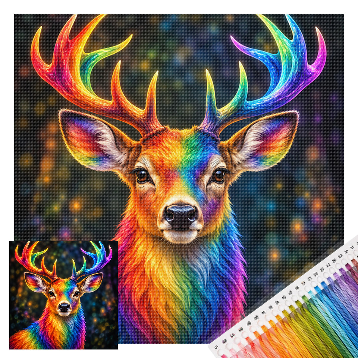 Rainbow Deer - Full 14CT Stamped Cross Stitch 30x30CM - Huacan