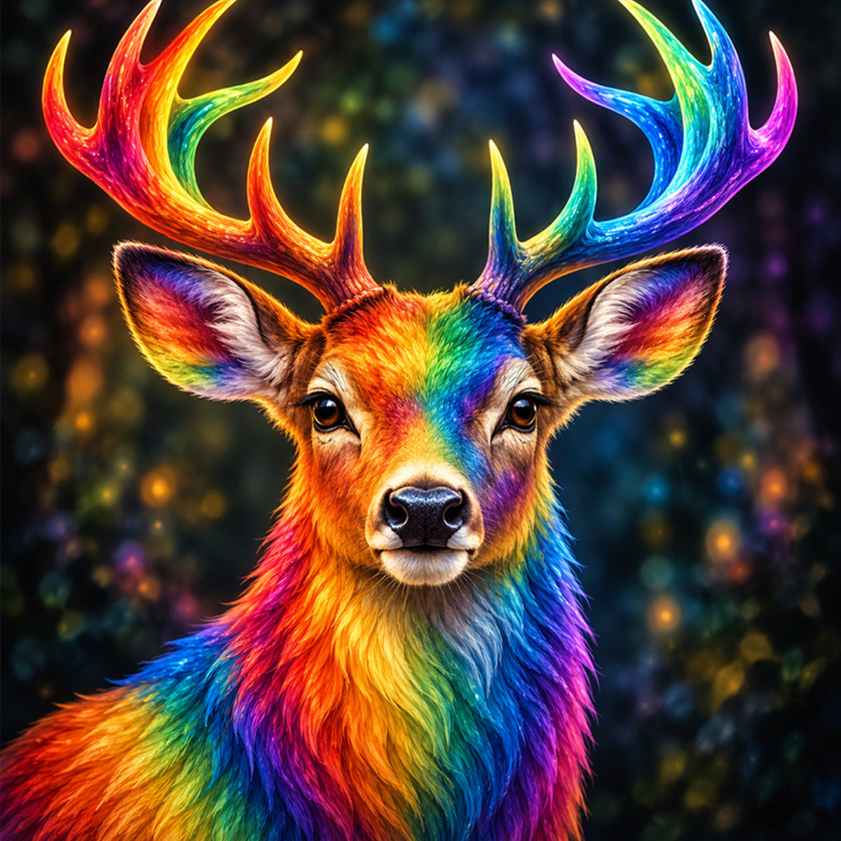 Rainbow Deer - Full 14CT Stamped Cross Stitch 30x30CM - Huacan