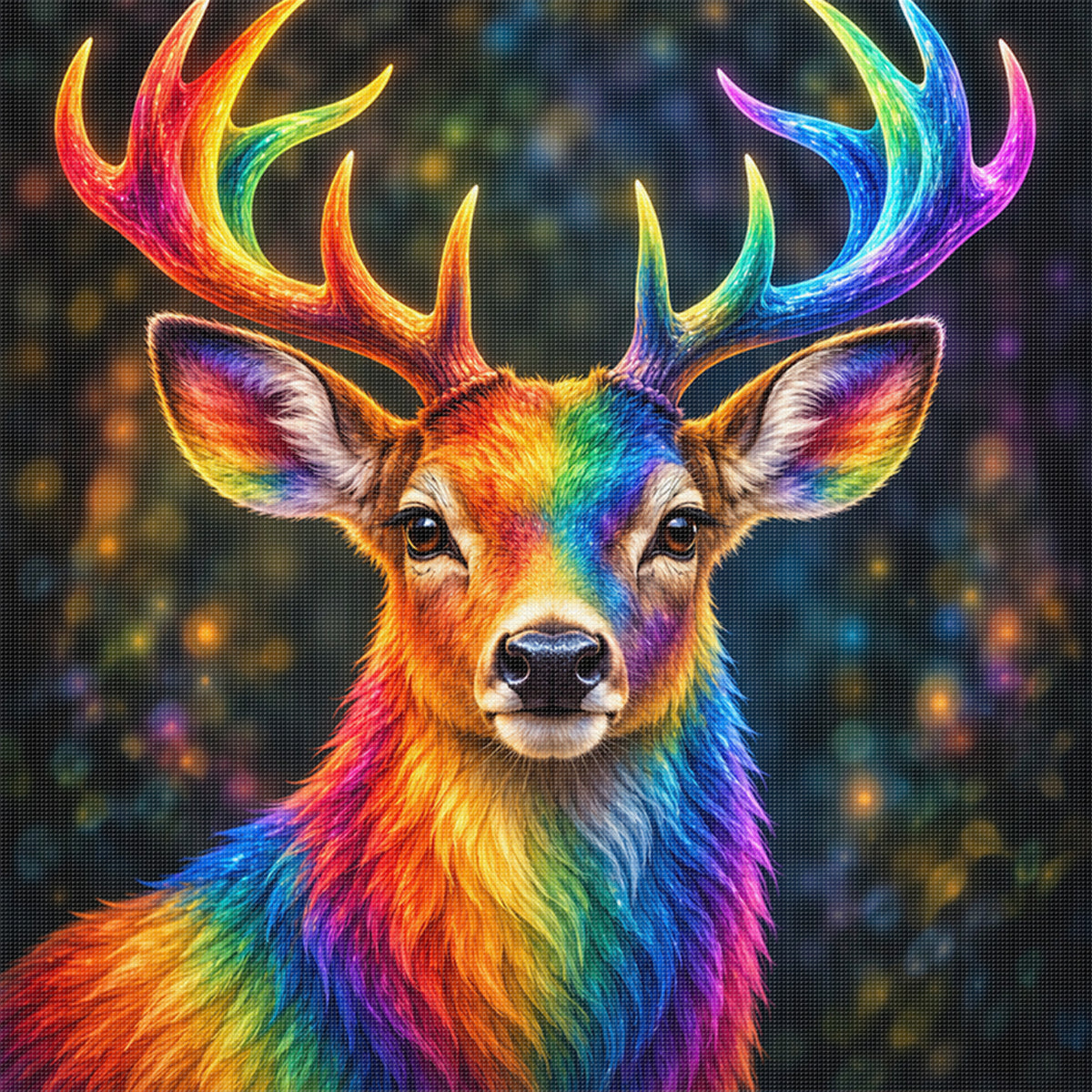 Rainbow Deer - Full 14CT Stamped Cross Stitch 30x30CM - Huacan