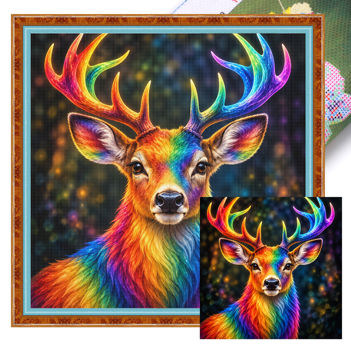 Rainbow Deer - Full 14CT Stamped Cross Stitch 30x30CM - Huacan
