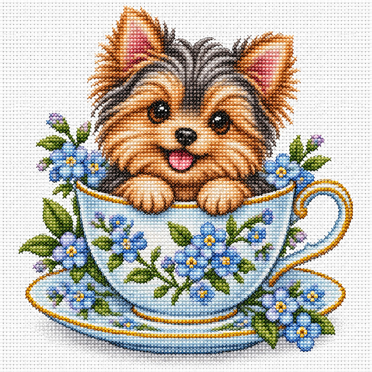 Teacup Yorkshire Terrier-Hund - Vollständiges 14CT gestempeltes Kreuzstich-Set 30x30CM - Huacan