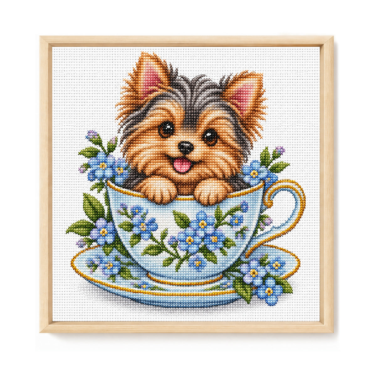 Teacup Yorkshire Terrier-Hund - Vollständiges 14CT gestempeltes Kreuzstich-Set 30x30CM - Huacan