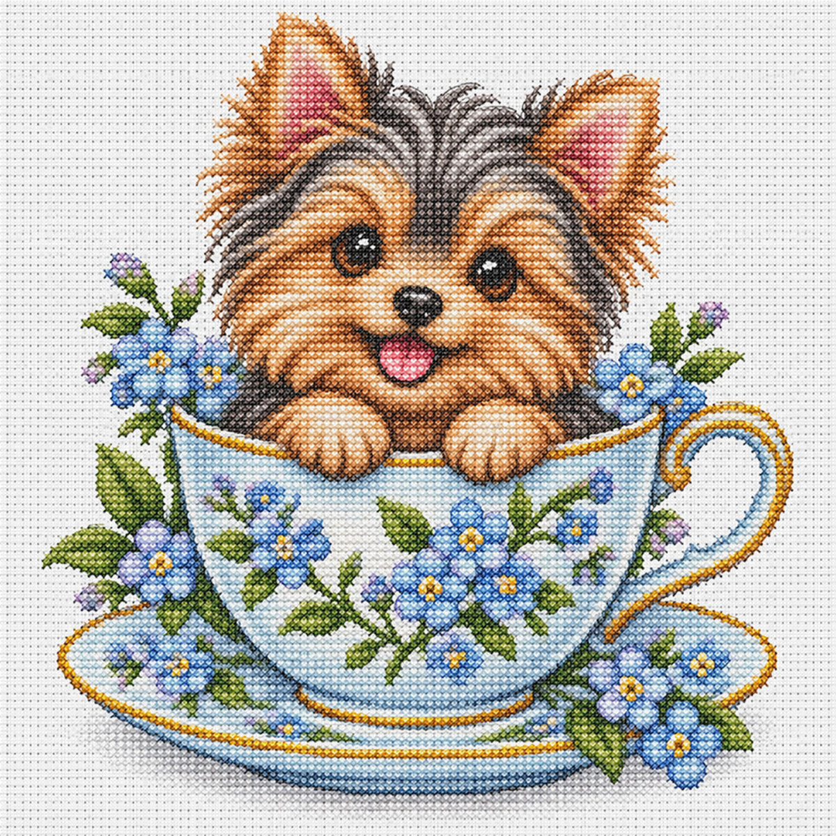 Teacup Yorkshire Terrier-Hund - Vollständiges 14CT gestempeltes Kreuzstich-Set 30x30CM - Huacan