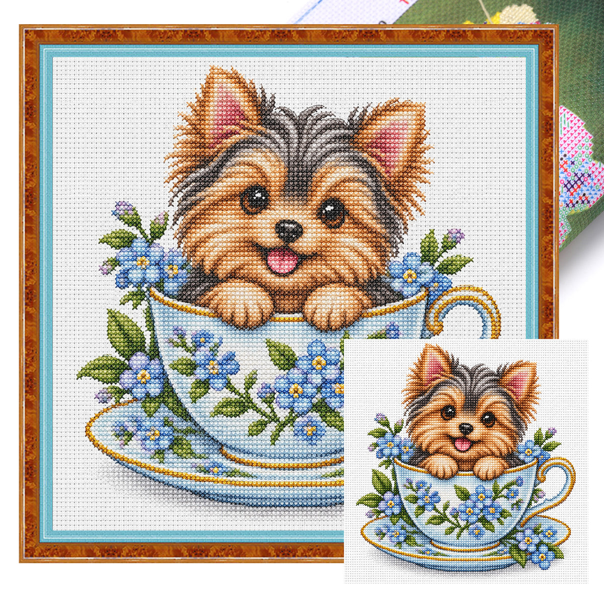 Teacup Yorkshire Terrier-Hund - Vollständiges 14CT gestempeltes Kreuzstich-Set 30x30CM - Huacan