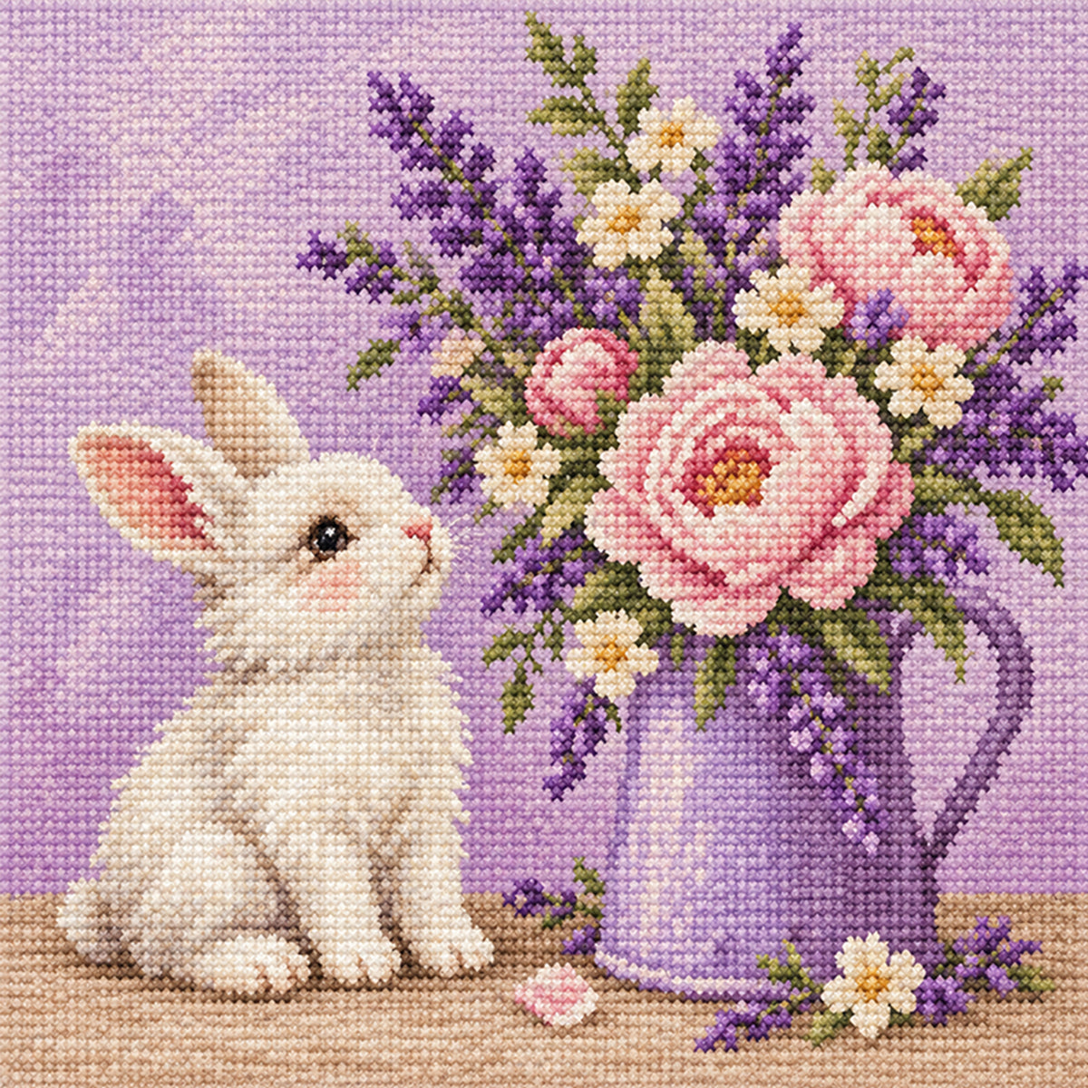 Hasen-Blumenstrauß - Vollständiges 14CT gestempeltes Kreuzstich-Set 30x30CM - Huacan