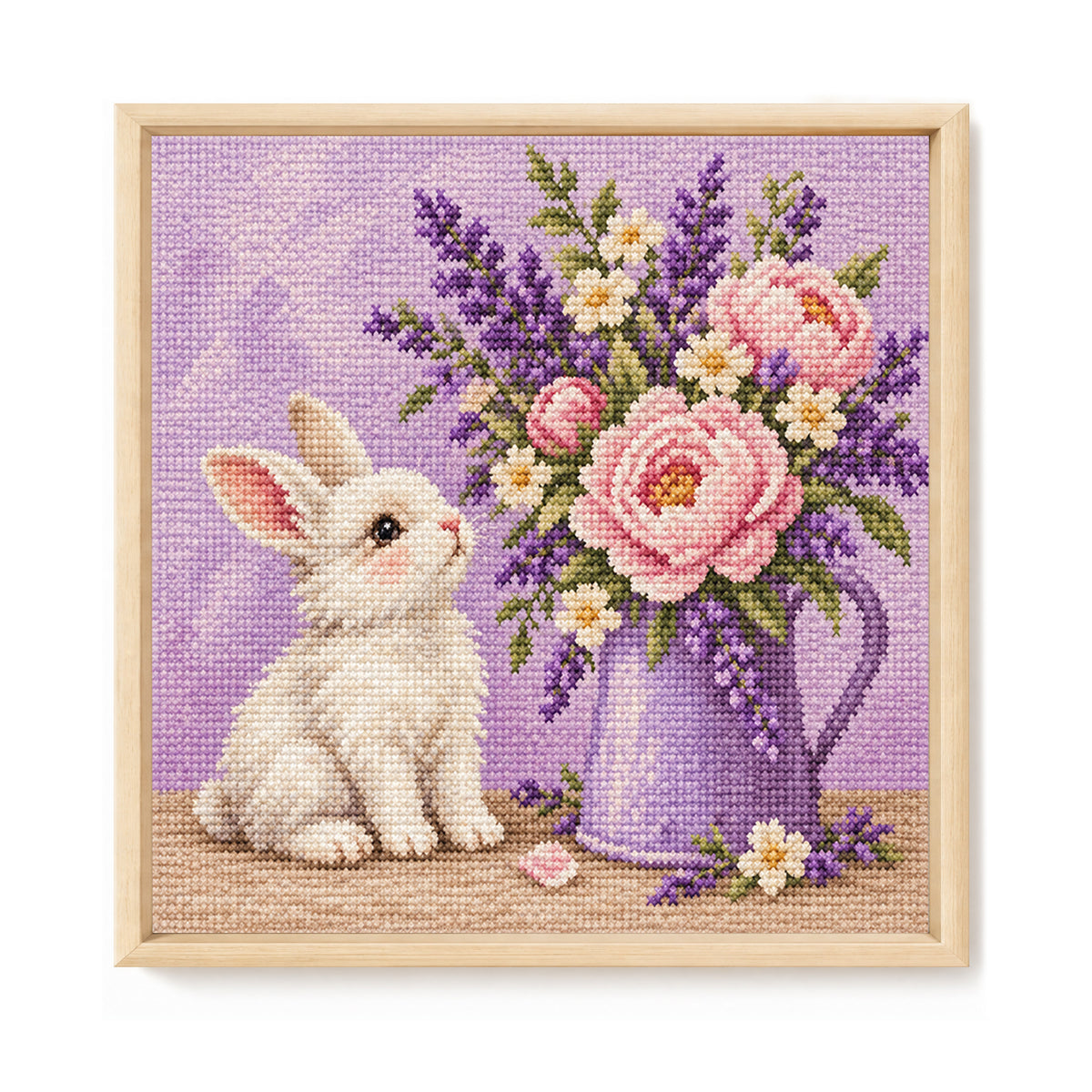 Hasen-Blumenstrauß - Vollständiges 14CT gestempeltes Kreuzstich-Set 30x30CM - Huacan