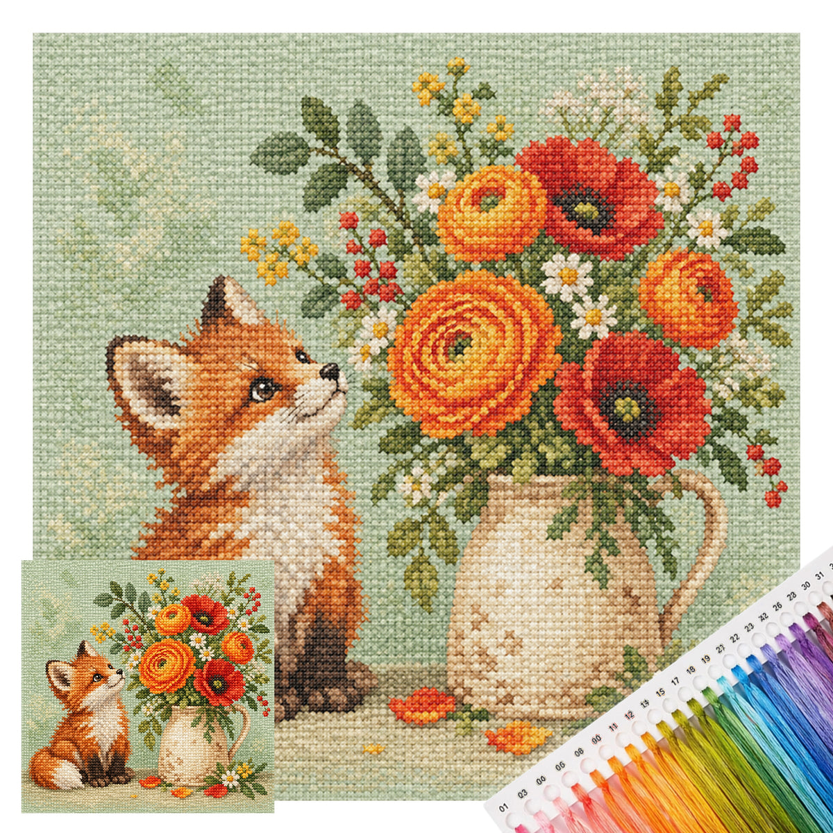 Blumenstrauß - Vollständiges 14CT gestempeltes Kreuzstich-Set 30x30CM - Huacan